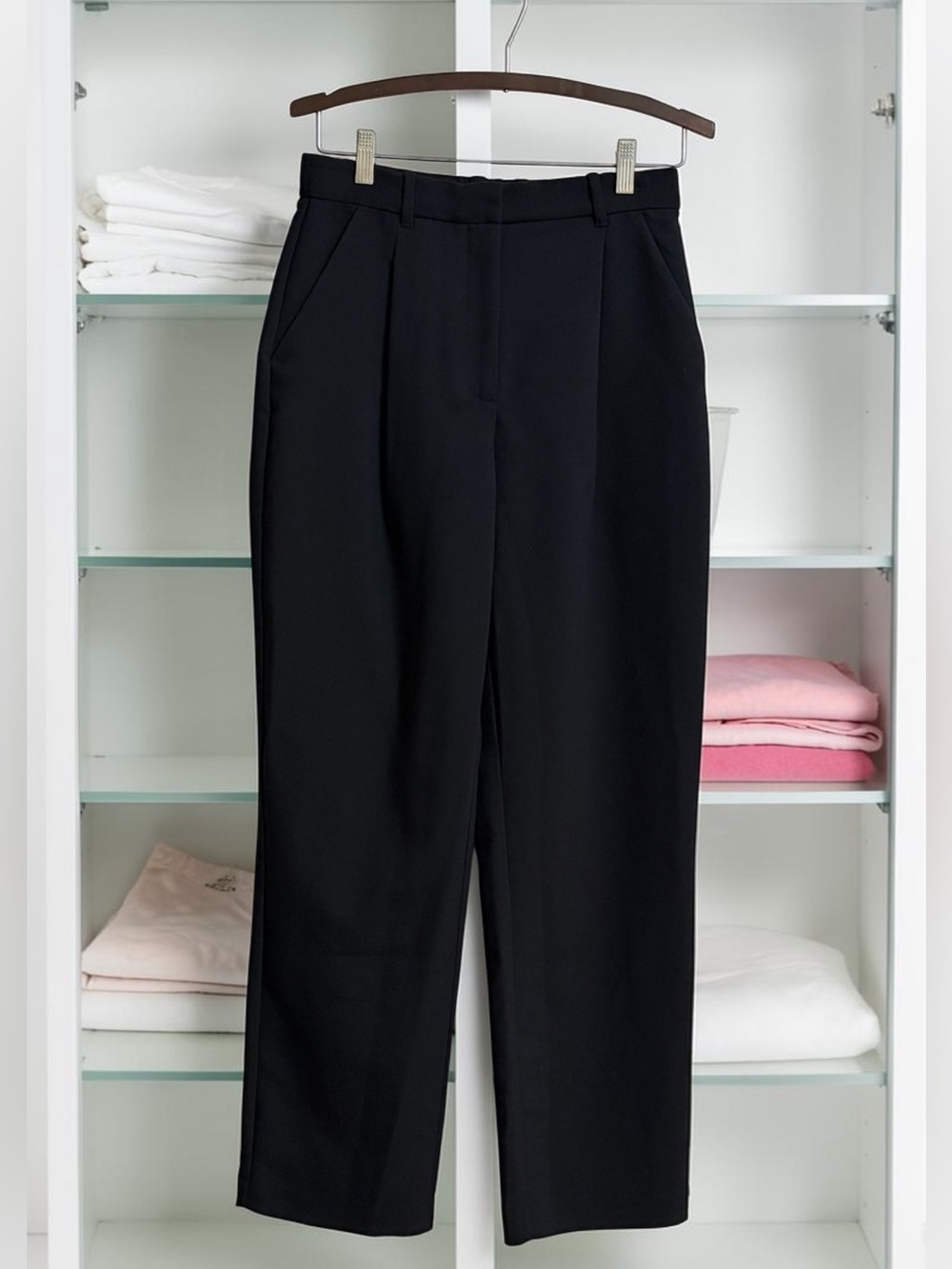 Abercrombie & Fitch Black Curve Love Straight-Leg Trousers with Belt Loops